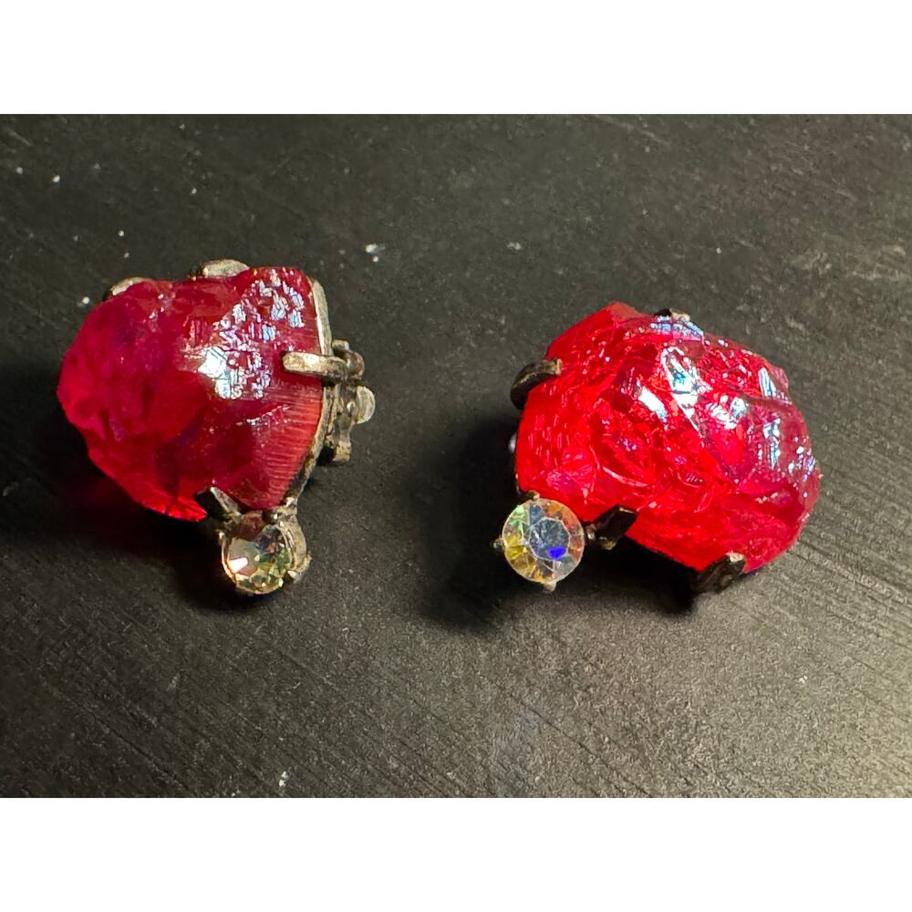 Vintage Schiaparelli Red Lava Rock Glass Earrings Clip On